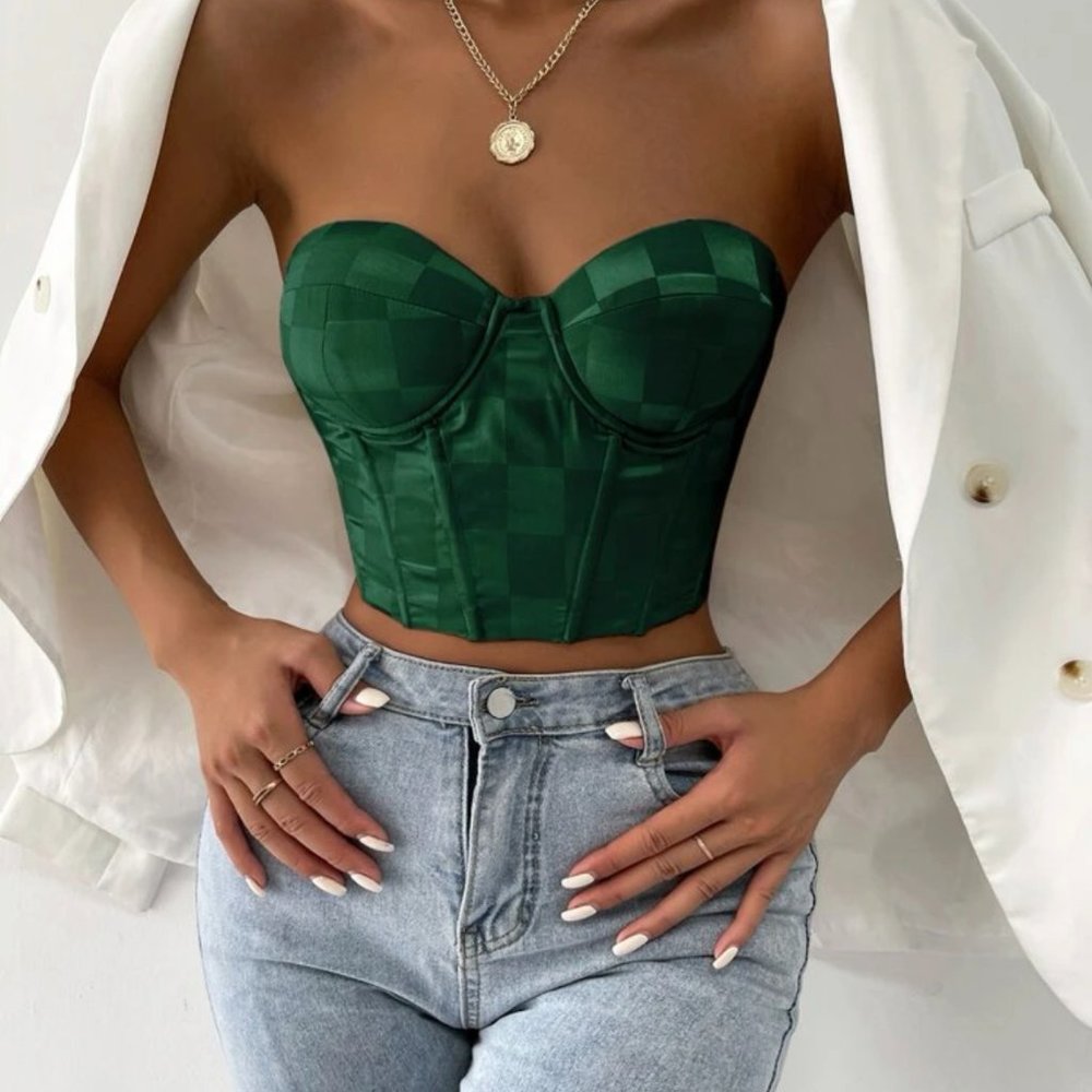 Satin green corset top